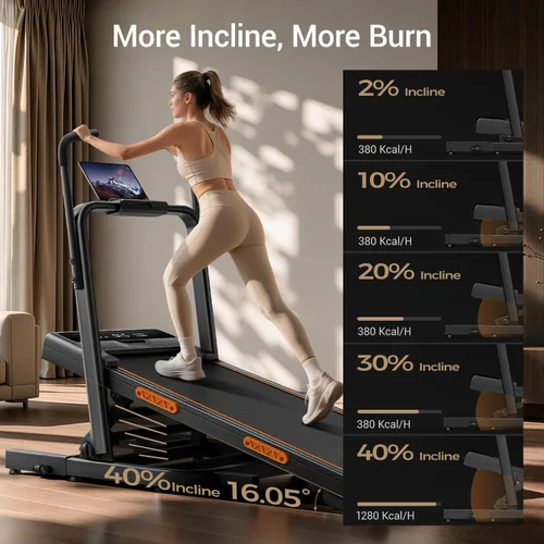 Vista 2 de UMAY Gym 51" Extended Handlebar 40% Treadmill with Incline 350LBS Capacity Black