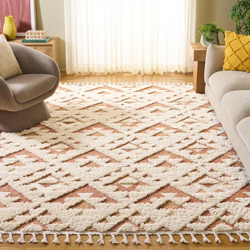 Vista 30 de SAFAVIEH Alfombra marroquí con borlas, 2 x 3 pies, marfil y marrón, no desprende pelusa y fácil de limpiar, textura alta y baja, ideal
