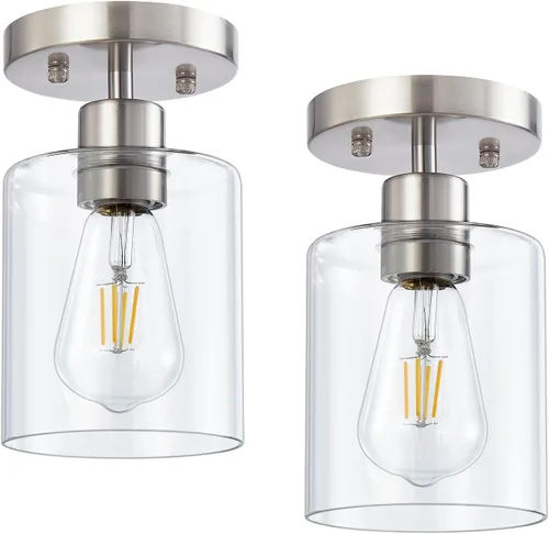 Vista 12 de Lámpara de techo semiempotrada de 1 luz, lámparas de techo de níquel cepillado, lámparas modernas para montaje en techo, luces de techo con pantalla