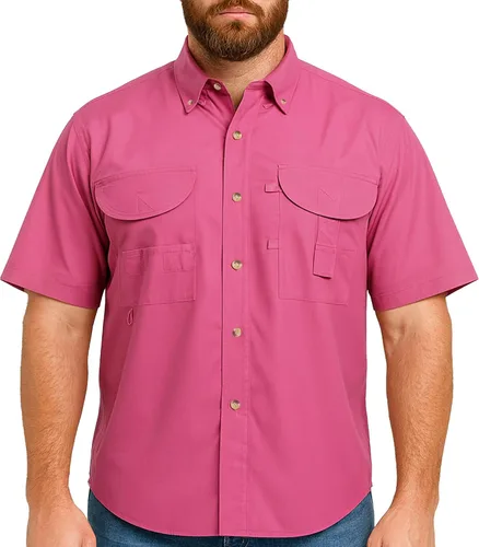 Vista 11 de Camisa de manga corta con botones de pesca para hombre, transpirable, para exteriores, casual, ligera