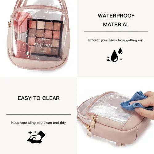 Vista 4 de Telena Cangurera transparente, bolsas transparentes para mujeres, bolsa transparente aprobada por estadios para conciertos con correa ajustable