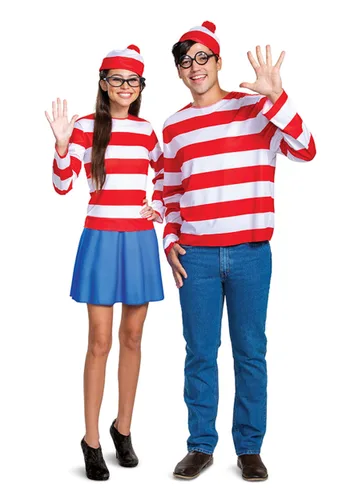 Vista 3 de Disfraz de Adulto de Wenda a Rayas de ¿Dónde está Wally? Multicolor