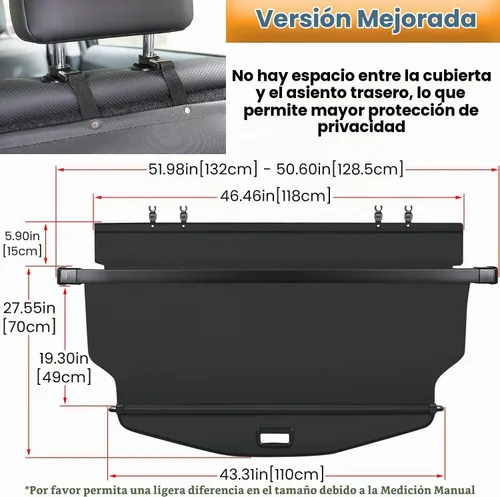 Vista 2 de Cubierta de carga para maletero para Chevy Chevrolet Equinox GMC Terrain 2018 2019 2020 2021 2022 2023 2024 2025 Cubierta retráctil para maletero