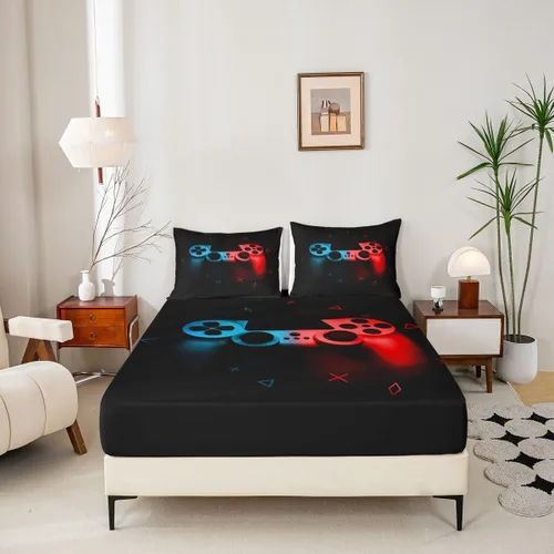 Vista 7 de Juego de sábanas para niños gamepad regalo para adolescentes, ropa de cama para niños, niñas, hombres jóvenes, videojuegos, sábana bajera ajustable