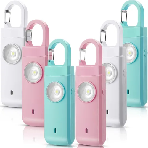 Vista 10 de Tellegloww 6 unidades de alarma personal de seguridad personal de 130 dB para mujeres, llaveros de alarma personal con sirena fuerte con luz