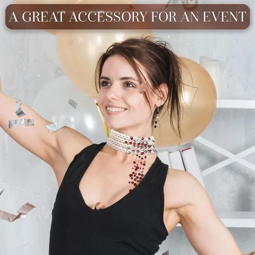 Vista 8 de V TOWER Collar de perlas blancas para mujer, collar de perlas falsas, accesorios estéticos góticos para mujer, collar de bisutería, collar