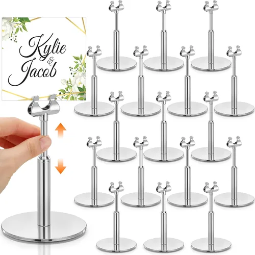 Vista 12 de Kathfly Juego de 12 soportes negros para números de mesa, ajustables, de metal, con clip de arpa, soporte de tarjeta desmontable para bodas