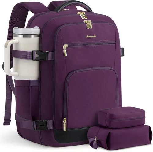 Vista 23 de LOVEVOOK Mochila de viaje para mujer y hombre, Beige, Mochilas de viaje