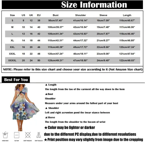 Vista 5 de QFVZHY Vestidos de verano 2023 para mujer, casual, a la moda, estampado floral, manga corta, cuello en V, vestidos con vuelo, tallas S-2XL