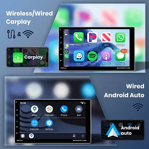 Vista 2 de 2G + 64G Android 13 DIN Estéreo inalámbrico Carplay Android Auto, pantalla táctil Rimoody de 9 pulgadas, radio de coche 1 DIN con Bluetooth, WiFi