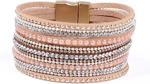 Vista 10 de Artilady Leather Wrap Bracelet for Women, Pearl Beaded Bangle Stack Jewelry Negro