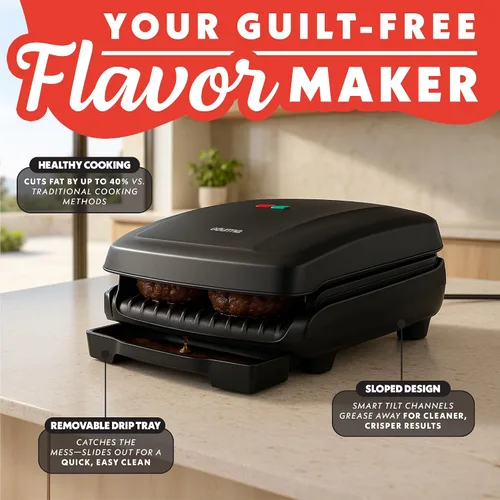 Vista 4 de Gourmia Parrilla interior y panini Maker – 4 porciones de contacto o parrilla abierta, cerámica antiadherente, luz indicadora de precalentamiento