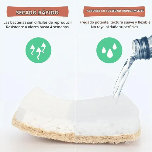Vista 5 de Esponja natural para platos, paquete de 48, esponja exfoliante antiarañazos, esponja ecológica multiusos de fibra de sisal de cocina, esponja