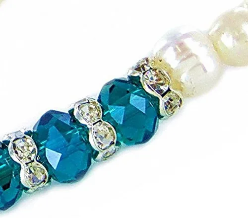 Vista 6 de Linpeng Elegante pulsera de piedra natal de perlas cultivadas de agua dulce para mujer, turquesa, 7 5 pulgadas de EE. UU