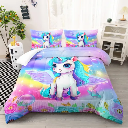 Vista 16 de Juego de edredón de mariposa tamaño individual para niñas, niños y adultos, juego de ropa de cama con patrón de flores de lavanda, juego de cama