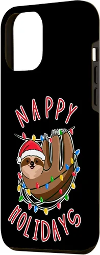 Vista 2 de iPhone 15 Plus Nappy Holidays! Divertido perezoso enredado en la caja de luces de Navidad