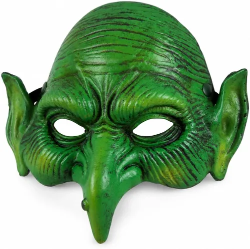 Vista 8 de MCJC Máscara de duende, máscara de bruja verde de Halloween, accesorio de disfraz aterrador