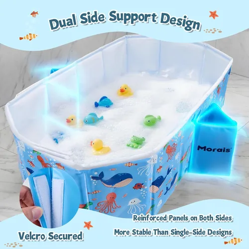 Vista 3 de MORAIS Bañera plegable para bebé, bañera portátil para niños pequeños para Azul