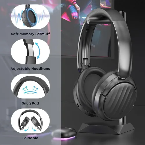 Vista 5 de Auriculares Bluetooth, auriculares híbridos con cancelación activa de ruido Negro