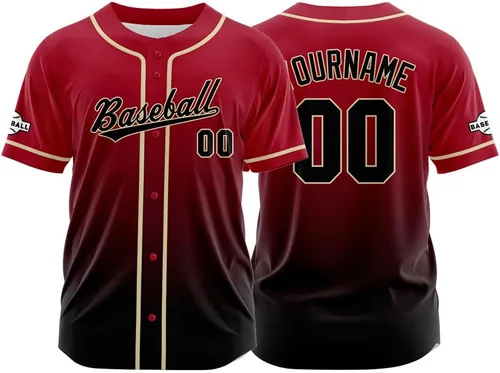 Vista 27 de Camiseta de béisbol con degradado personalizado, nombre, número y logotipo personalizados para hombres, mujeres y niños