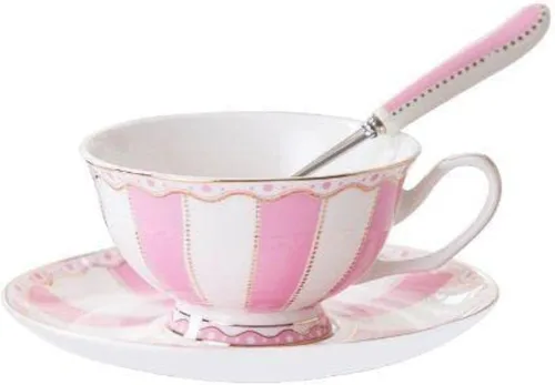 Vista 7 de Taza de Café de Porcelana Ósea Británica con Platillo y Cuchara para Latte Americano Tazas con Platillo Juego de Tazas de Té de Porcelana, Tazas
