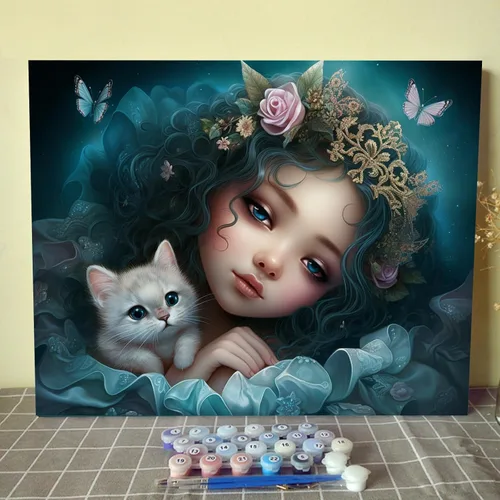 Vista 10 de Tucocoo Pintura de bebé durmiendo por número para adultos y niñas africanas, pintura por número para niños, estilo de moda, pintura moderna