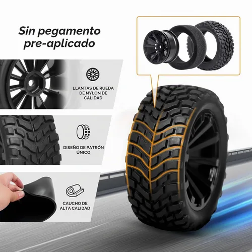 Vista 4 de HobbyPark Diámetro exterior de 2.99 pulgadas / 2.992 in de goma RC neumáticos y llantas de rueda insertos de espuma de 0.472 in cubo hexagonal