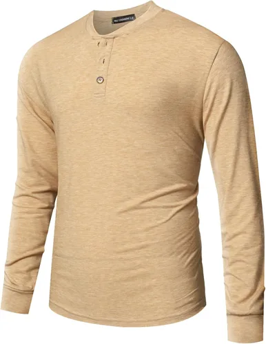 Vista 5 de M&F EVENMINE Camisas Henley de moda para hombre, casual, con botones, manga largacorta, ajustada, de algodón, con bolsillo