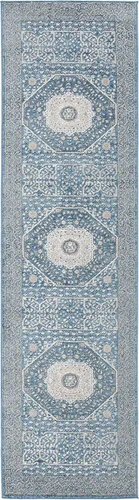 Vista 3 de SAFAVIEH Sofia Collection - Alfombra de pasillo de 2 pies 2 pulgadas x 8 pies, color azul y beige, diseño bohemio tribal envejecido, no desprende
