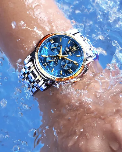Vista 2 de OLEVS Relojes automáticos para hombre diseño de esqueleto Tourbillon cuerda automática reloj de pulsera de lujo fase lunar fecha impermeable