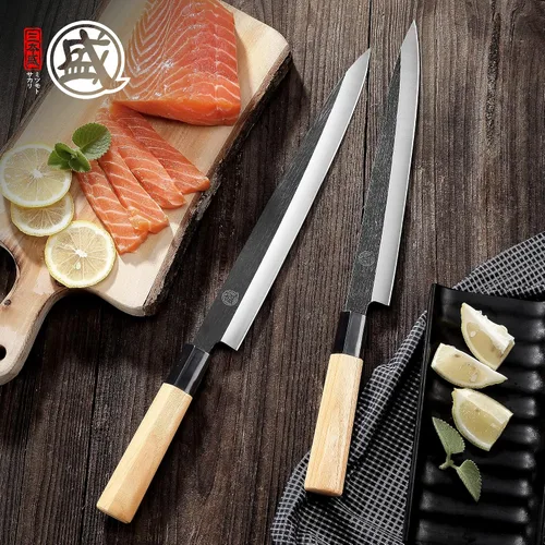 Vista 5 de MITSUMOTO SAKARI Cuchillo japonés Sashimi de 10 pulgadas, aleación de tungsteno
