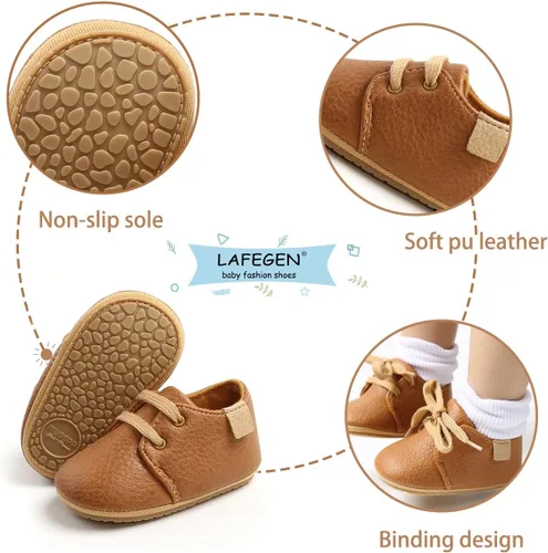 Vista 4 de LAFEGEN Mocasines clásicos de piel sintética para bebés, niños y niñas, suela suave, zapatos de vestir Oxford, zapatos de vestir planos
