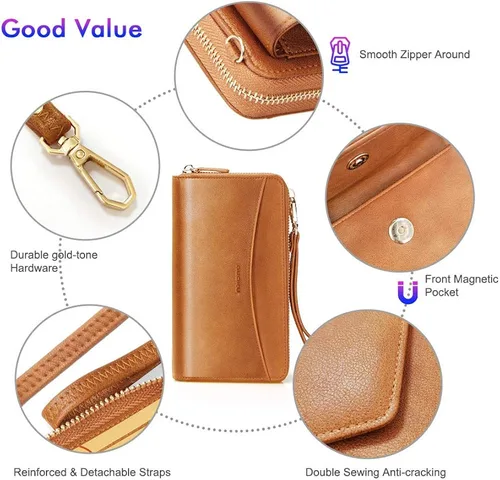Vista 5 de nuoku Cartera RFID para mujer bolso cruzado con cremallera alrededor de 2 correas