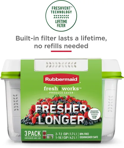 Vista 4 de Rubbermaid FreshWorks Recipiente para guardar alimentos, recipientes grandes de almacenamiento de productos, juego de 4 piezas