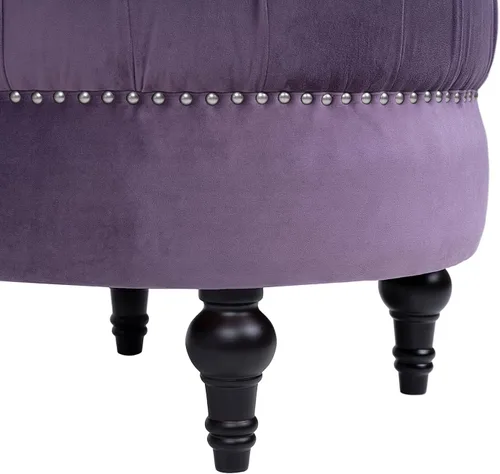 Vista 6 de Jennifer Taylor Home Dawn - Detalles de cabeza de clavo otomana redonda copetuda, terciopelo morado