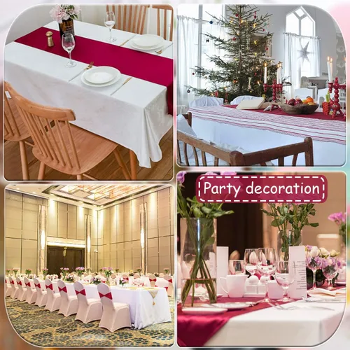 Vista 6 de Paquete de 5 caminos de mesa de satén de tela suave para bodas, cumpleaños, banquetes, fiestas, decoración de Navidad y festividades