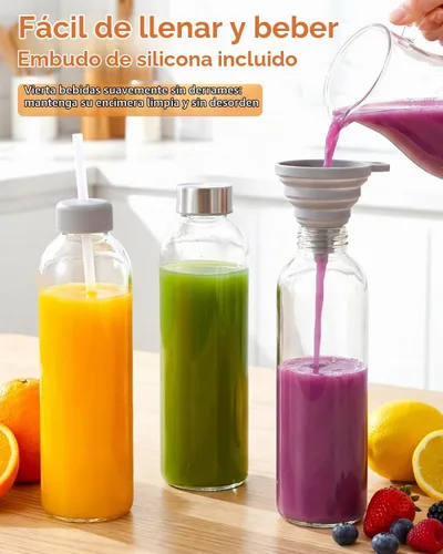 Vista 5 de Zukro - Botellas de jugo de vidrio de 24 onzas, tapa de acero inoxidable a