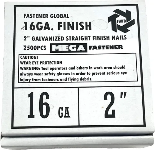 Vista 2 de MEGAFastener FWTO - Uñas de acabado recto galvanizado de calibre 16GA T50 de 2 pulgadas, 2500 por paquete (1 unidad)