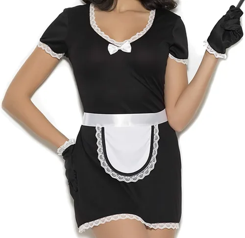 Vista 3 de French Maid - Conjunto de disfraz de cosplay para adultos de 4 piezas