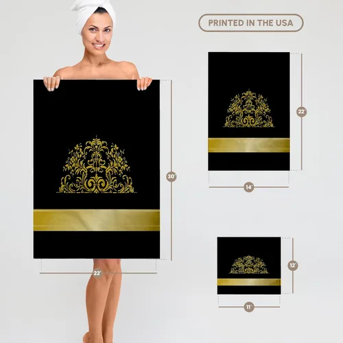 Vista 5 de 3dRose - Russ Billington Designs - Imagen de elegante efecto de oro sintético Art Nouveau Floral sobre fondo negro - Toallas (twl-219217-3) 15" x 22