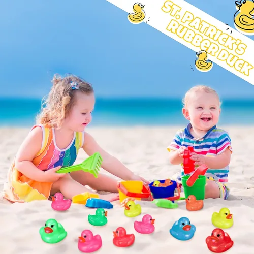 Vista 7 de Leitee 24 patos surtidos de patos de goma con purpurina para niños, mini patos con purpurina colorida de color neón, juguetes de baño para regalos