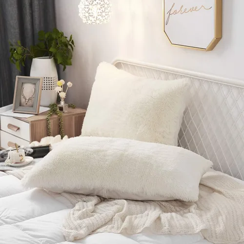 Vista 24 de Juego de 2 fundas de almohada estándar de piel sintética de terciopelo suave, fundas de almohada decorativas con cierre de cremallera