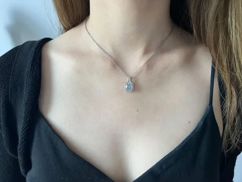 Vista 3 de Juego de 4 piezas de joyería con colgante de cristal de circón cuadrado brillante para mujer, boda, fiesta, graduación, regalos de vacaciones
