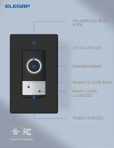 Vista 2 de ELEGRP Interruptor inteligente con sensor de movimiento, interruptor de luz Wi-Fi de 3 vías de 2.4 GHz, compatible con Alexa y Google Assistant