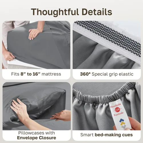 Vista 93 de California Design Den Sábanas de Algodón Egipcio 100%, Juego de Sábanas de Lujo Auténtico Certificado Tamaño Full con Bolsillo Profundo, Satén Suave