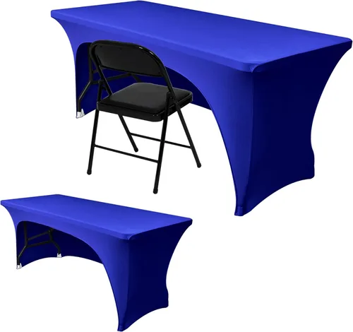 Vista 17 de Nasitos Paquete de 2 Manteles Ajustados de Spandex Negro para Mesas de 4 Pies - Cubierta para Mesa Plegable con Respaldo Abierto, Tela Lavable