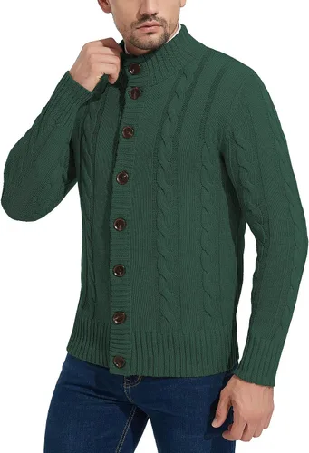 Vista 4 de NITAGUT - Suéter de punto para hombre de manga larga con cuello de pie y botones