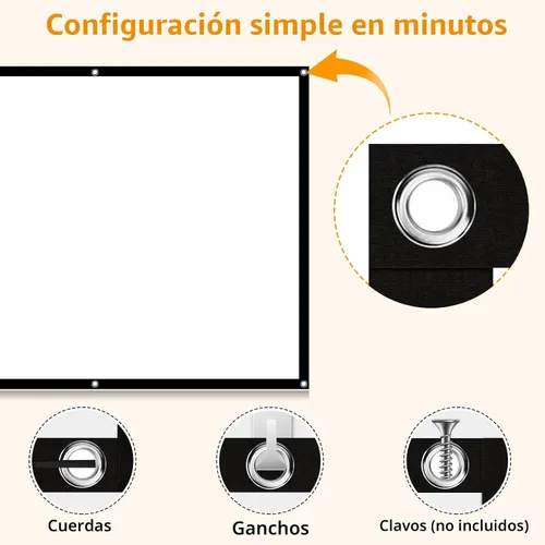 Vista 4 de Pantalla de proyector de 72 pulgadas, pantalla de proyector de películas 16:9 HD plegable y portátil, antiarrugas, para interior y exterior