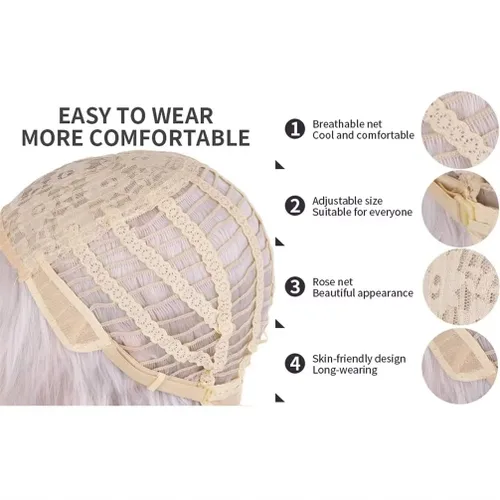 Vista 5 de KiyaCos Pelucas cortas de bruja de mar blanca para cosplay, estilo puntiagudo, para mujeres y hombres, pelucas de disfraz de fiesta de Halloween