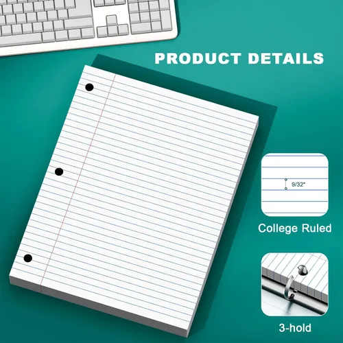 Vista 3 de Note Pads 8 X 10.5 Loose Leaf Paper, 200 Sheets, 3 Hole Punched Lined Paper, College Ruled 8 X 10.5 Notebooks, 10-1/2" X 8 Binder Writing Pads